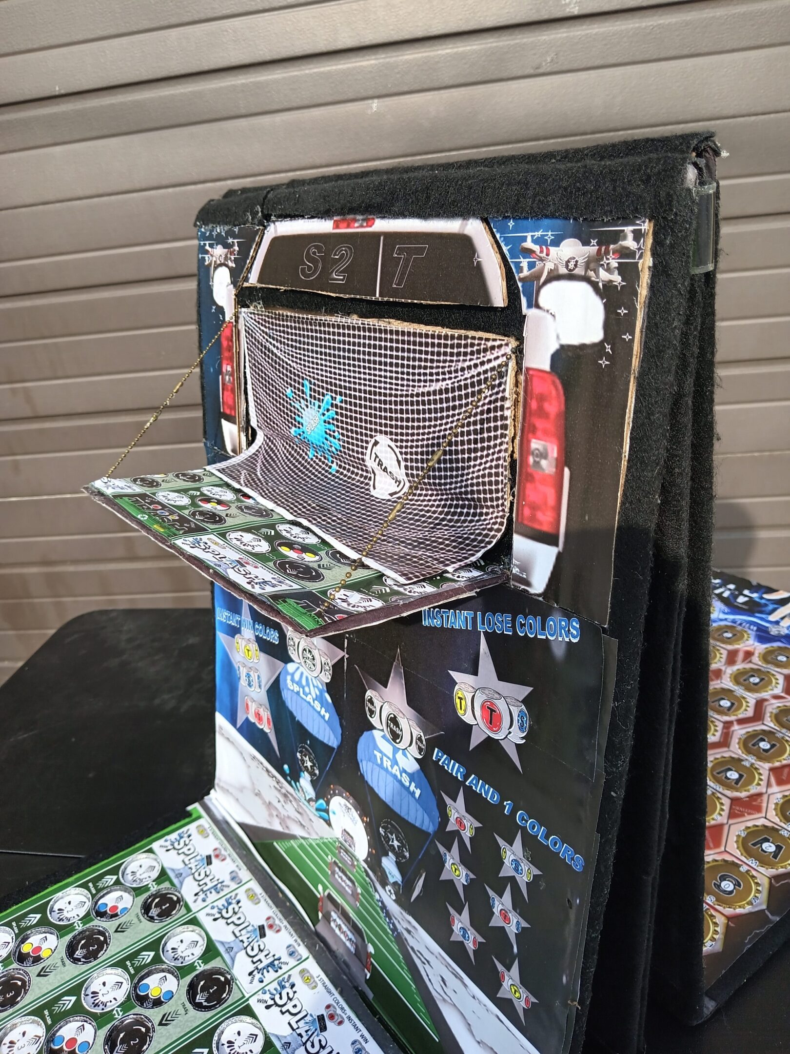 Display board with colorful graphic designs.